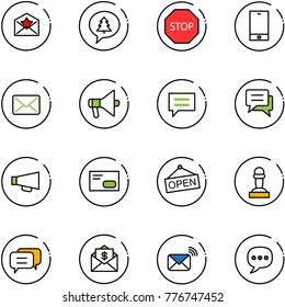 line vector icon set - star letter vector, merry christmas message, stop road sign, phone, mail, loudspeaker, chat, envelope, open, pawn, dialog, dollar, wireless