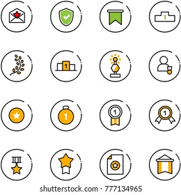 line vector icon set - star letter vector, shield check, flag, pedestal, golden branch, award, winner, medal, gold, certificate, pennant
