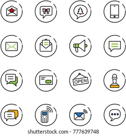line vector icon set - star letter vector, bow message, merry christmas, phone, mail, opened, loudspeaker, chat, envelope, open, pawn, dialog, mobile, wireless