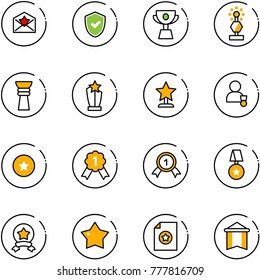 line vector icon set - star letter vector, shield check, cup, award, winner, medal, gold, certificate, pennant