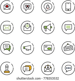 line vector icon set - star letter vector, bow message, merry christmas, phone, mail, opened, loudspeaker, chat, envelope, open, pawn, dialog, dollar