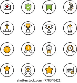 line vector icon set - star letter vector, shield check, flag, golden branch, winner, win cup, gold, award, medal, certificate