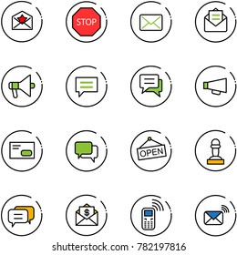 line vector icon set - star letter vector, stop road sign, mail, opened, loudspeaker, chat, envelope, dialog, open, pawn, dollar, mobile phone, wireless