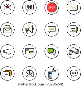 line vector icon set - star letter vector, bow message, stop road sign, mail, opened, loudspeaker, chat, envelope, dialog, open, dollar, mobile phone