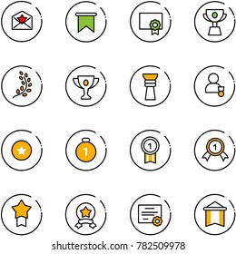 line vector icon set - star letter vector, flag, certificate, cup, golden branch, gold, award, winner, medal, pennant