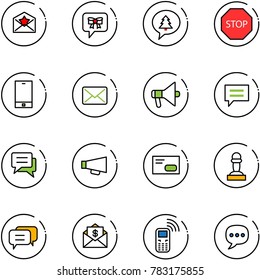 line vector icon set - star letter vector, bow message, merry christmas, stop road sign, phone, mail, loudspeaker, chat, envelope, pawn, dialog, dollar, mobile