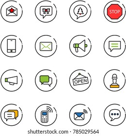 line vector icon set - star letter vector, bow message, merry christmas, stop road sign, phone, mail, loudspeaker, chat, dialog, open, pawn, mobile, wireless