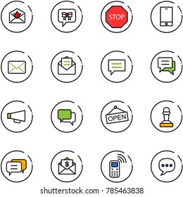 line vector icon set - star letter vector, bow message, stop road sign, phone, mail, opened, chat, loudspeaker, dialog, open, pawn, dollar, mobile