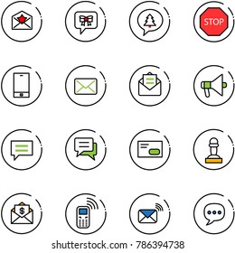 line vector icon set - star letter vector, bow message, merry christmas, stop road sign, phone, mail, opened, loudspeaker, chat, envelope, pawn, dollar, mobile, wireless