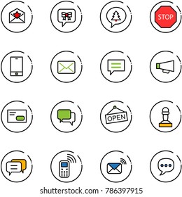 line vector icon set - star letter vector, bow message, merry christmas, stop road sign, phone, mail, chat, loudspeaker, envelope, dialog, open, pawn, mobile, wireless