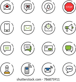 line vector icon set - star letter vector, bow message, merry christmas, stop road sign, phone, mail, opened, loudspeaker, chat, envelope, dialog, pawn, mobile, wireless