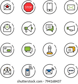 line vector icon set - star letter vector, stop road sign, phone, mail, opened, loudspeaker, chat, envelope, dialog, pawn, dollar, mobile, wireless