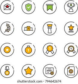 line vector icon set - star letter vector, shield check, flag, cup, golden branch, pedestal, award, medal, gold, certificate