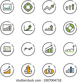 line vector icon set - statistics vector, friends, growth arrow, arrows up, circle chart, monitor, point, rise, dollar