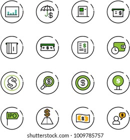 line vector icon set - statistics vector, insurance, atm, receipt, cash, account statement, wallet time, dollar, search money, tree, ipo, dialog