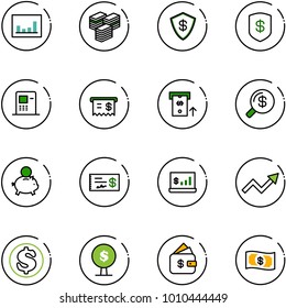 line vector icon set - statistics vector, big cash, safe, atm, receipt, money search, piggy bank, check, account, growth arrow, dollar, tree, finance management