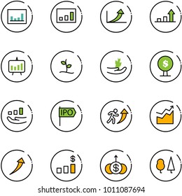 line vector icon set - statistics vector, growth arrow, presentation chart, sproute, hand, money tree, ipo, career, dollar, forest