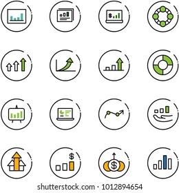 line vector icon set - statistics vector, report, account, friends, arrows up, growth arrow, circle chart, presentation, monitor, point, dollar