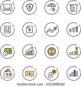 line vector icon set - statistics vector, safe, insurance, atm, account statement, growth arrow, arrows up, wallet time, dollar, chart, finance management, money, dialog