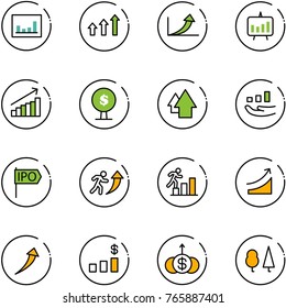 line vector icon set - statistics vector, arrows up, growth arrow, presentation chart, money tree, ipo, career, rise, dollar, forest