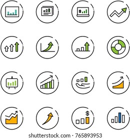 line vector icon set - statistics vector, report, account, growth arrow, arrows up, circle chart, presentation, rise, dollar