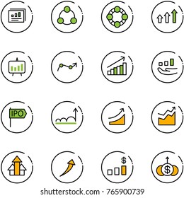 line vector icon set - statistics report vector, social, friends, arrows up, presentation chart, point arrow, growth, ipo, rise, dollar