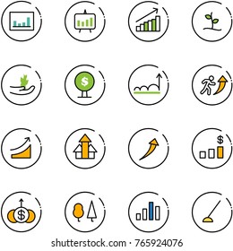 line vector icon set - statistics vector, presentation chart, growth, sproute, hand, money tree, career, rise, arrows up, dollar, forest, hoe