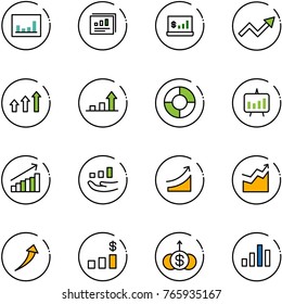 line vector icon set - statistics vector, report, account, growth arrow, arrows up, circle chart, presentation, rise, dollar