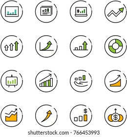 line vector icon set - statistics vector, report, account, growth arrow, arrows up, circle chart, presentation, rise, dollar