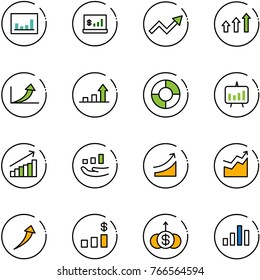 line vector icon set - statistics vector, account, growth arrow, arrows up, circle chart, presentation, rise, dollar