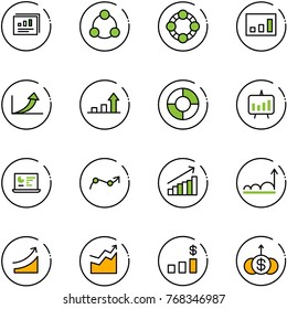 line vector icon set - statistics report vector, social, friends, growth arrow, circle chart, presentation, monitor, point, rise, dollar