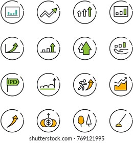 line vector icon set - statistics vector, growth arrow, arrows up, ipo, career, dollar, forest, hoe