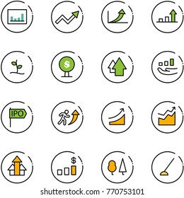 line vector icon set - statistics vector, growth arrow, sproute, money tree, up, ipo, career, rise, arrows, dollar chart, forest, hoe