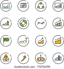 line vector icon set - statistics vector, report, social, growth arrow, circle chart, point, ipo, rise, arrows up, dollar