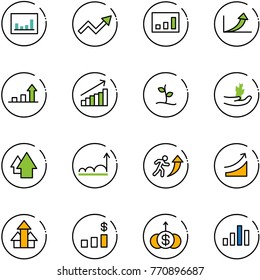 line vector icon set - statistics vector, growth arrow, sproute, hand, up, career, rise, arrows, dollar chart