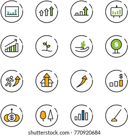 line vector icon set - statistics vector, arrows up, growth arrow, presentation chart, sproute, hand, money tree, career, dollar, forest, hoe