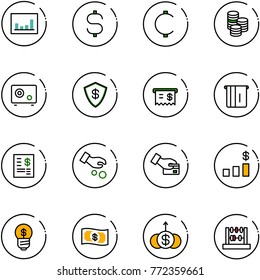line vector icon set - statistics vector, dollar sign, cent, coin, safe, receipt, atm, account statement, investment, card pay, chart, business idea, money, growth, abacus