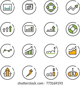line vector icon set - statistics vector, report, friends, growth arrow, arrows up, circle chart, point, dollar