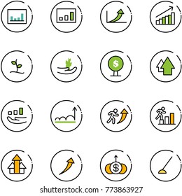 line vector icon set - statistics vector, growth arrow, sproute, hand, money tree, up, career, arrows, dollar, hoe