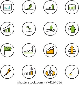 line vector icon set - statistics vector, growth arrow, presentation chart, sproute, hand, up, ipo, arrows, dollar, hoe