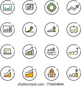 line vector icon set - statistics vector, report, friends, growth arrow, presentation chart, monitor, rise, arrows up, dollar