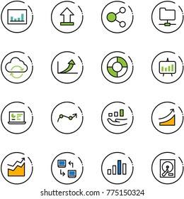 line vector icon set - statistics vector, uplooad, share, network folder, refresh cloud, growth arrow, circle chart, presentation, monitor, point, rise, data exchange, hdd