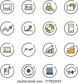 line vector icon set - statistics vector, account, user password, folder, growth arrow, circle chart, mobile, monitor, point, server wireless, cd, binary code, cloud exchange data