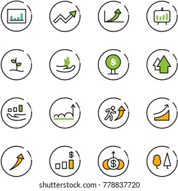 line vector icon set - statistics vector, growth arrow, presentation chart, sproute, hand, money tree, up, career, rise, dollar, forest