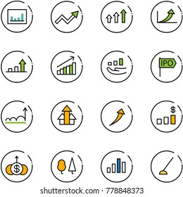 line vector icon set - statistics vector, growth arrow, arrows up, ipo, dollar chart, forest, hoe