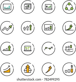line vector icon set - statistics vector, report, account, social, growth arrow, arrows up, monitor, chart point, rise, dollar