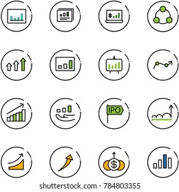 line vector icon set - statistics vector, report, account, social, arrows up, presentation chart, point arrow, growth, ipo, rise, dollar
