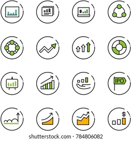 line vector icon set - statistics vector, report, account, social, friends, growth arrow, arrows up, circle chart, presentation, ipo, rise, dollar
