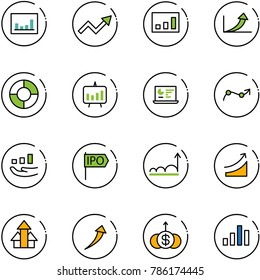 line vector icon set - statistics vector, growth arrow, circle chart, presentation, monitor, point, ipo, rise, arrows up, dollar