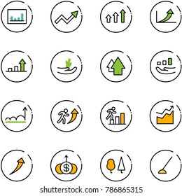 line vector icon set - statistics vector, growth arrow, arrows up, hand sproute, career, dollar, forest, hoe